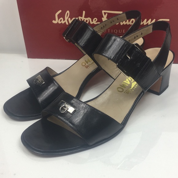 Salvatore Ferragamo Shoes - SALVATORE FERRAGAMO Block Heel Logo Sandal
